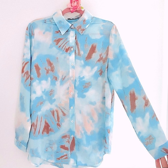 💕Pretty Blue Long Sleeves Button-Down Blouse SZ 4 - Picture 1 of 11